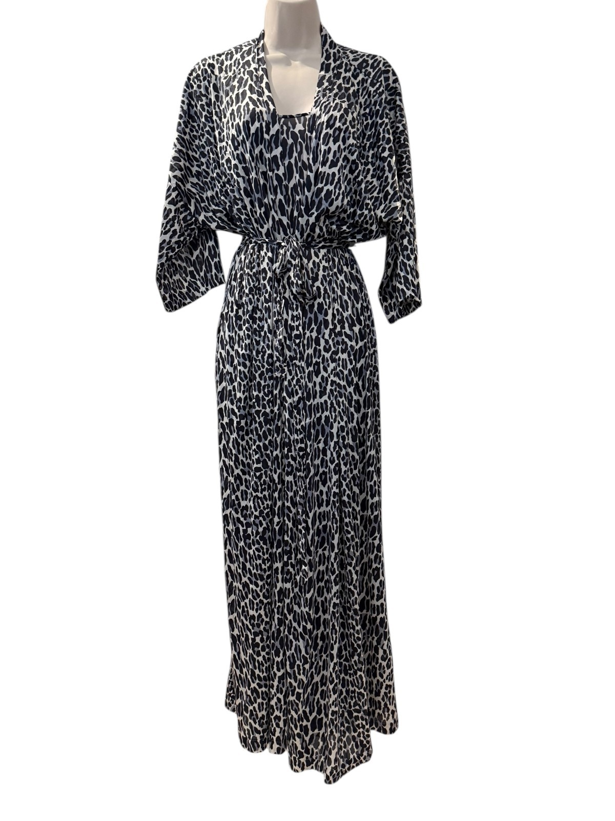 Vintage Large VANITY FAIR Leopard Wrap Peignoir Robe Lingerie Negligee Gown Set