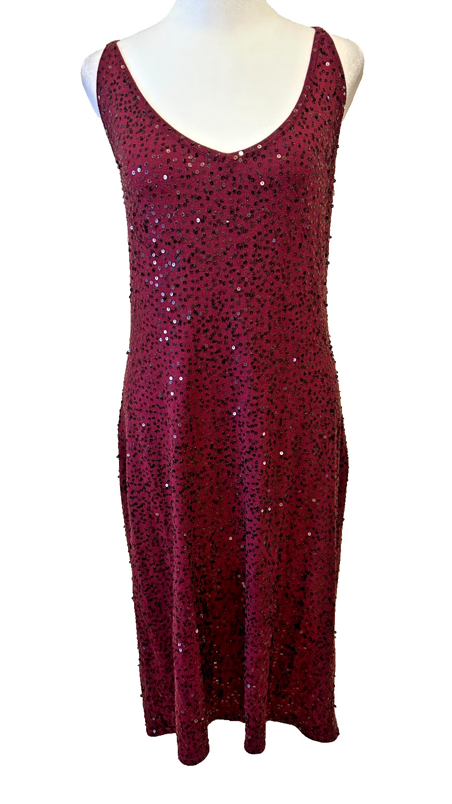 Vintage Spiegel Burgundy Midi Dress Size XL Sequins Silk Cashmere Blend Holiday