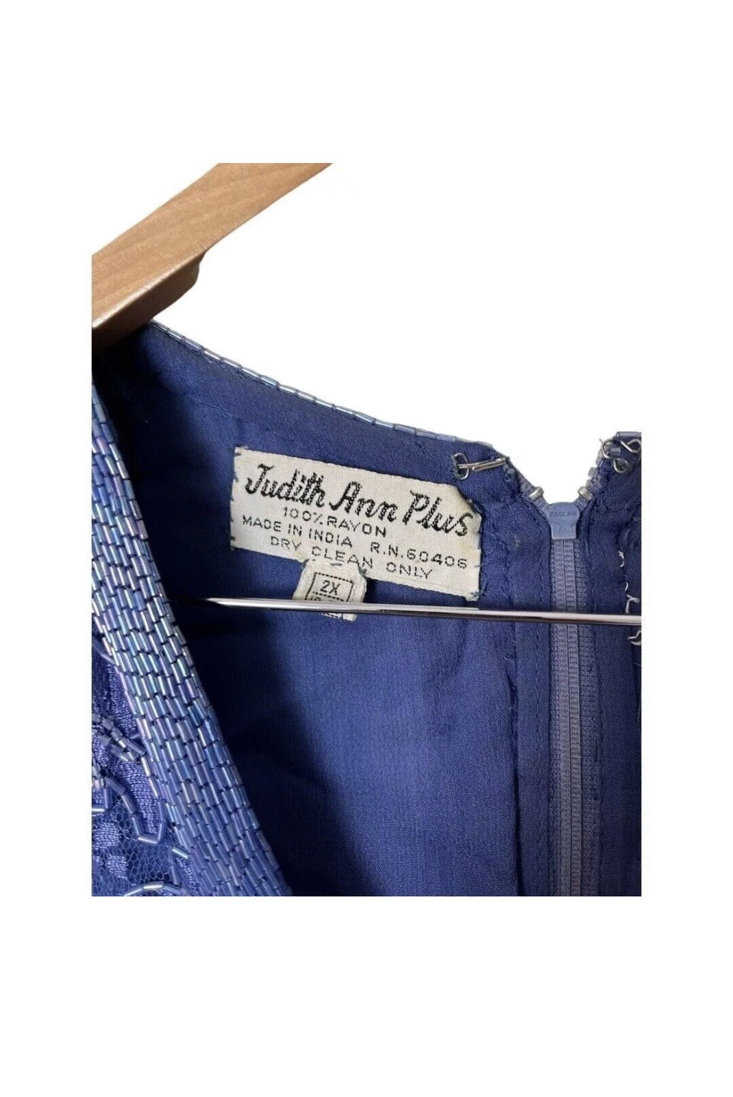Vtg Judith Ann Plus Blue Beaded Sequined Silk Formal Dress Womens 2X XXL 20 Plus