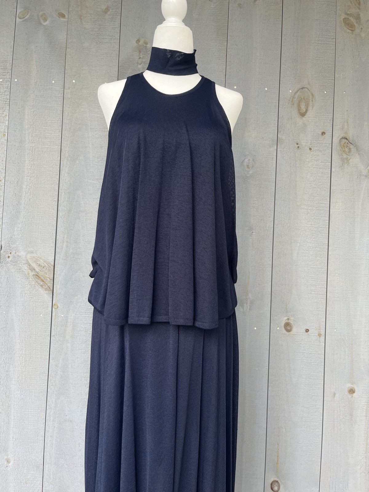 Vintage 80s Marina Spadafora 2 Pc Set Skirt Sleeveless Blouse Choker Neck Blue M