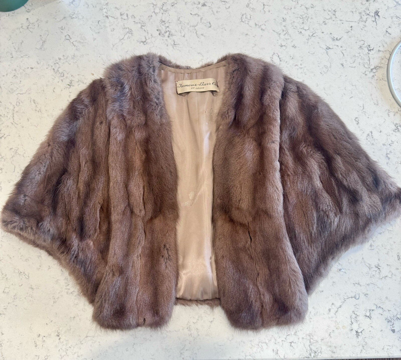 Vintage FAMOUS BARR Co Furs St. Louis Female MINK STOLE Shawl Brown Well Kept