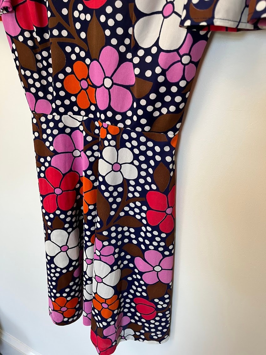 Vintage 1970s Groovy Floral Mini Dress Pop Art Mod Retro Warhol Print XS/S