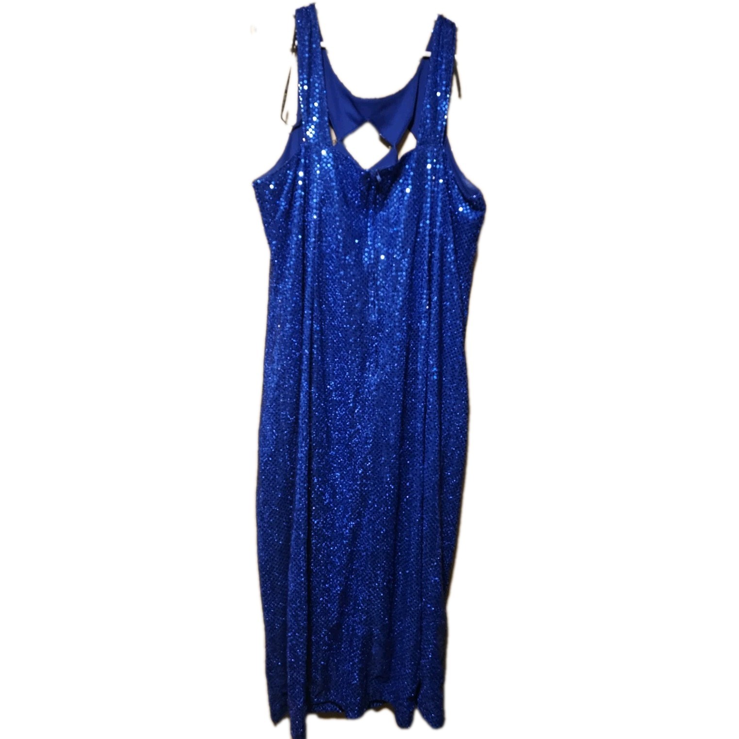 L.A. Glo Blue Iridescent Sequin Maxi Dress Evening Gown Flower Accent 20w 1990s