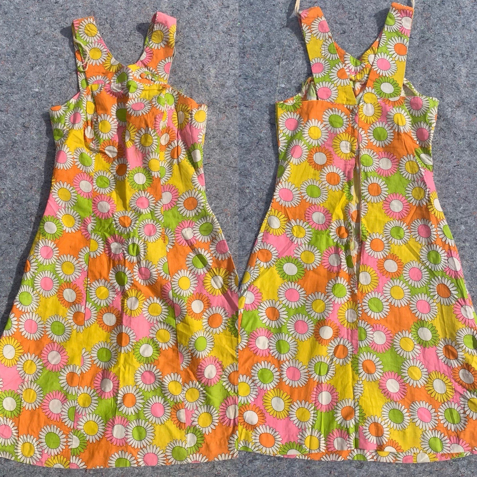 Insanely good vintage 60s 70s mod neon bright floral cotton casual party dress