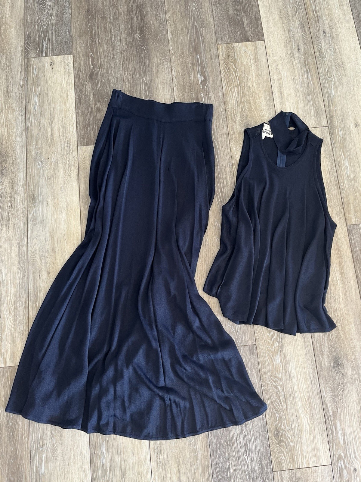 Vintage 80s Marina Spadafora 2 Pc Set Skirt Sleeveless Blouse Choker Neck Blue M