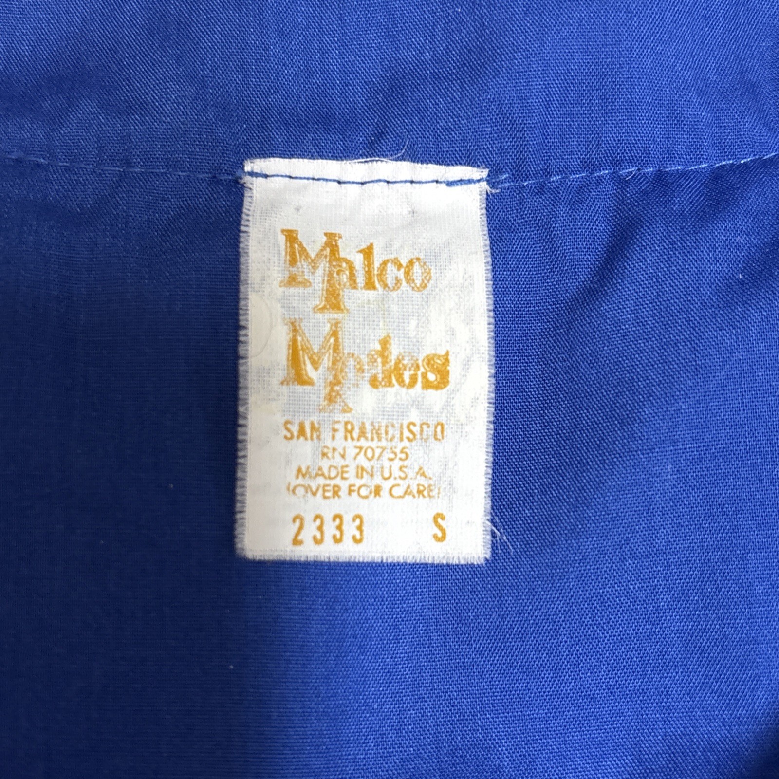 Vintage Malco Modes Blouse Womens Small Royal Blue Ruffle Collar Western Prairie