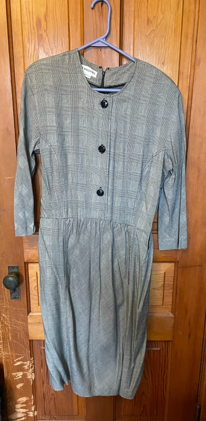 Vtg Lloyd Williams Rayon Silk Classic Houndstooth w/shoulder pads belt size 14