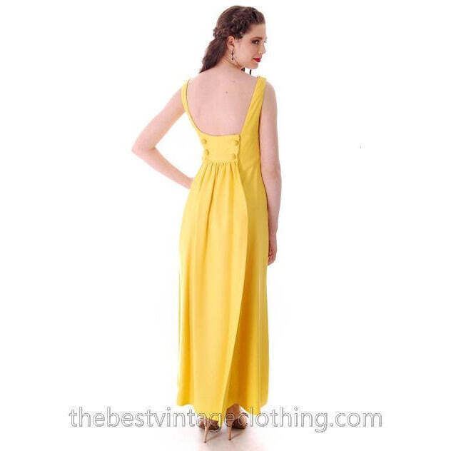 Vintage 60s Yellow Faille Maxi Evening Gown Lemon Rayon Madmen Style S