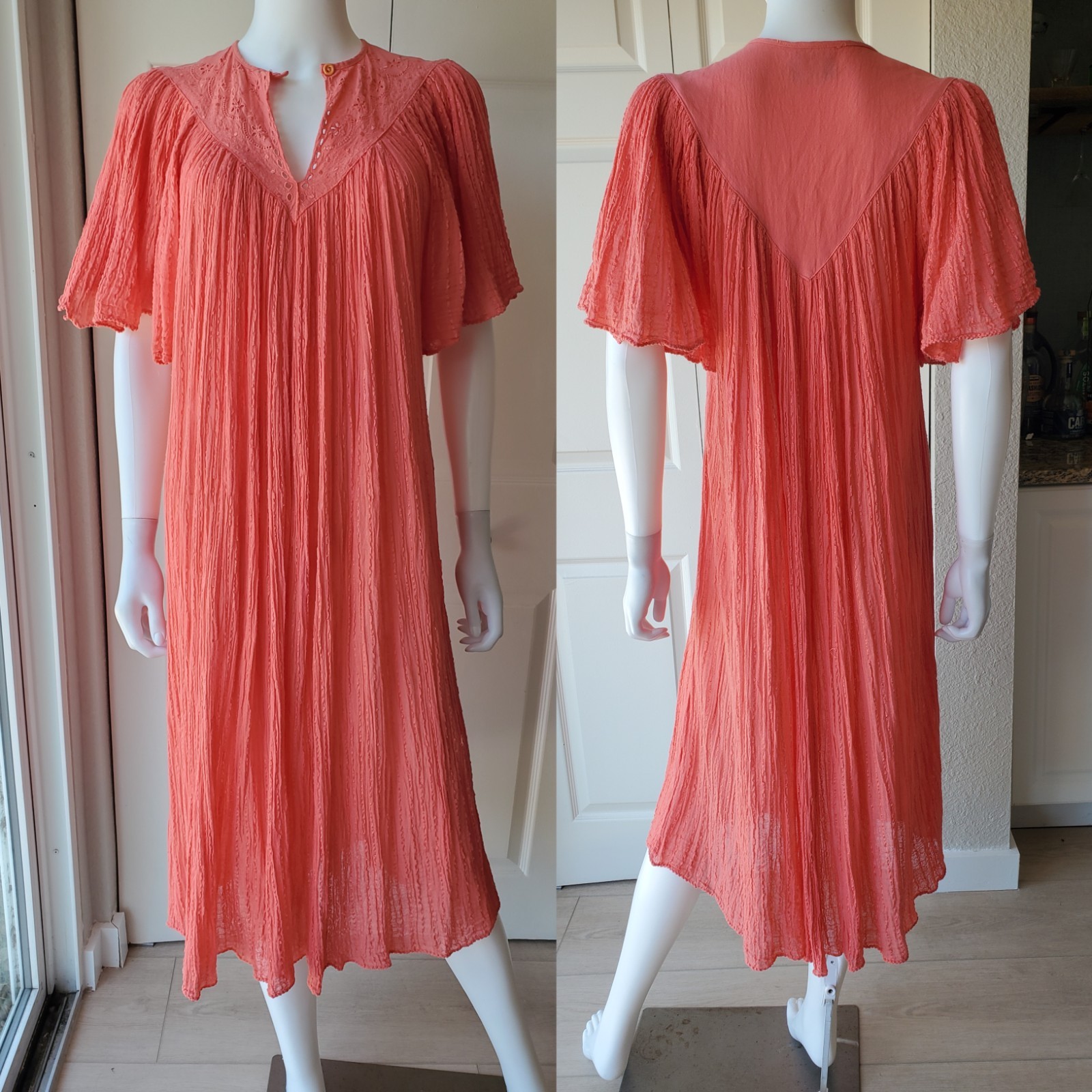 NAP Vintage 80s Orange Grecian Gauze Midi Muumuu Dress