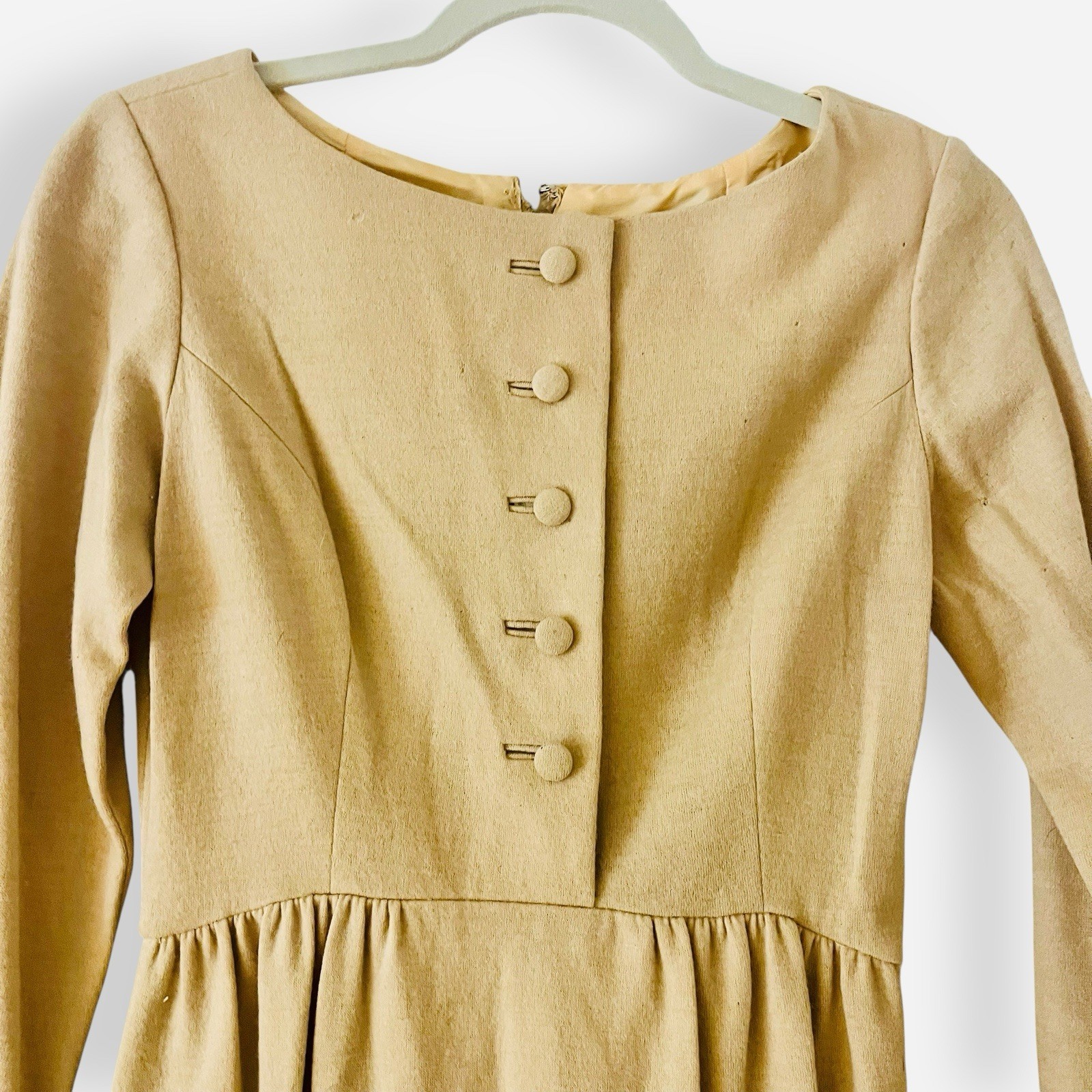 Vintage Junior Accent Jack Adams Tan Babydoll Dress Women’s Sz 10 Black Fur READ