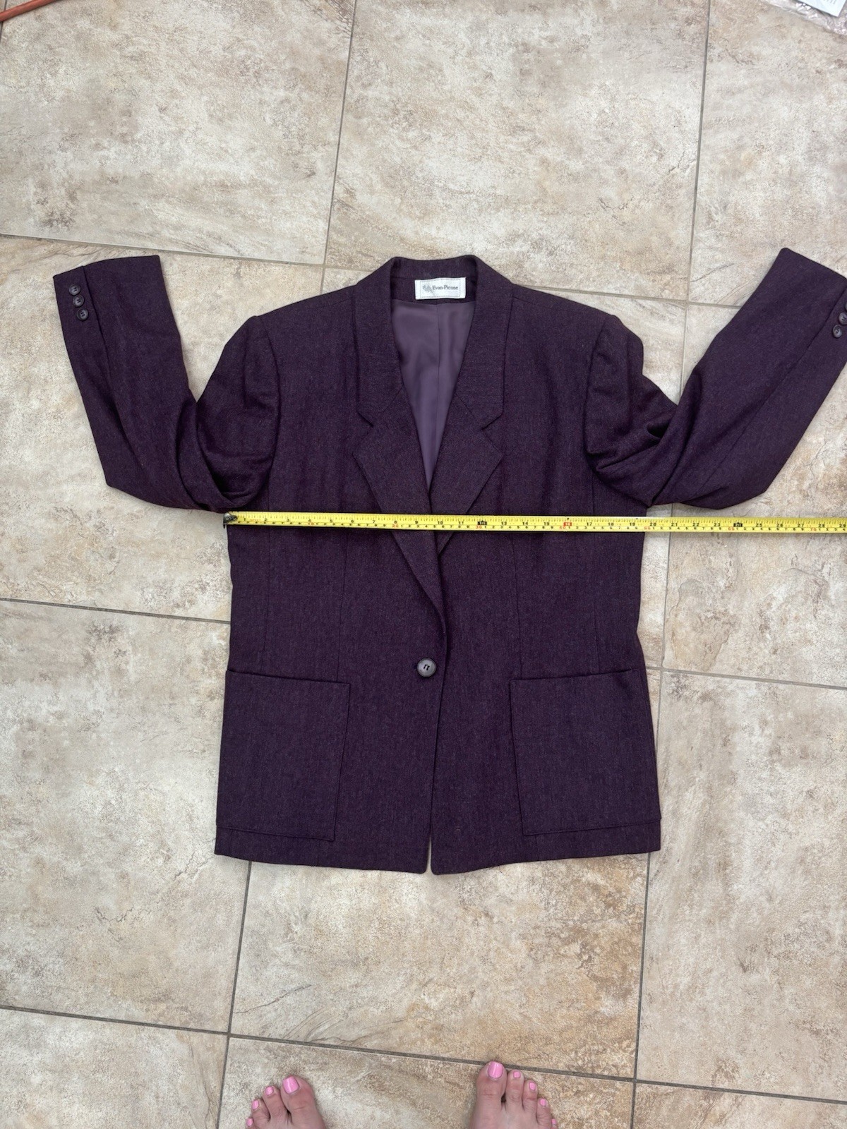 Vintage Evan Picone 3 Piece Suit Wool Mohair Purple Blazer Skirt Pants Size 16