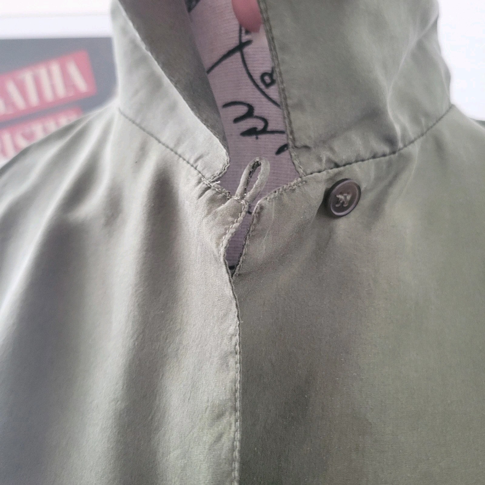 Vintage 100% Silk Olive Green Blouse Button Up Short Sleeve Size Medium