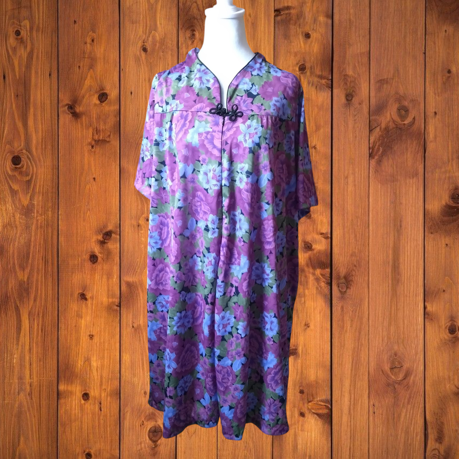 Lady Camille Women&rsquo;s Large Short Sleeve Floral Nightgown Partial Zip Vintage