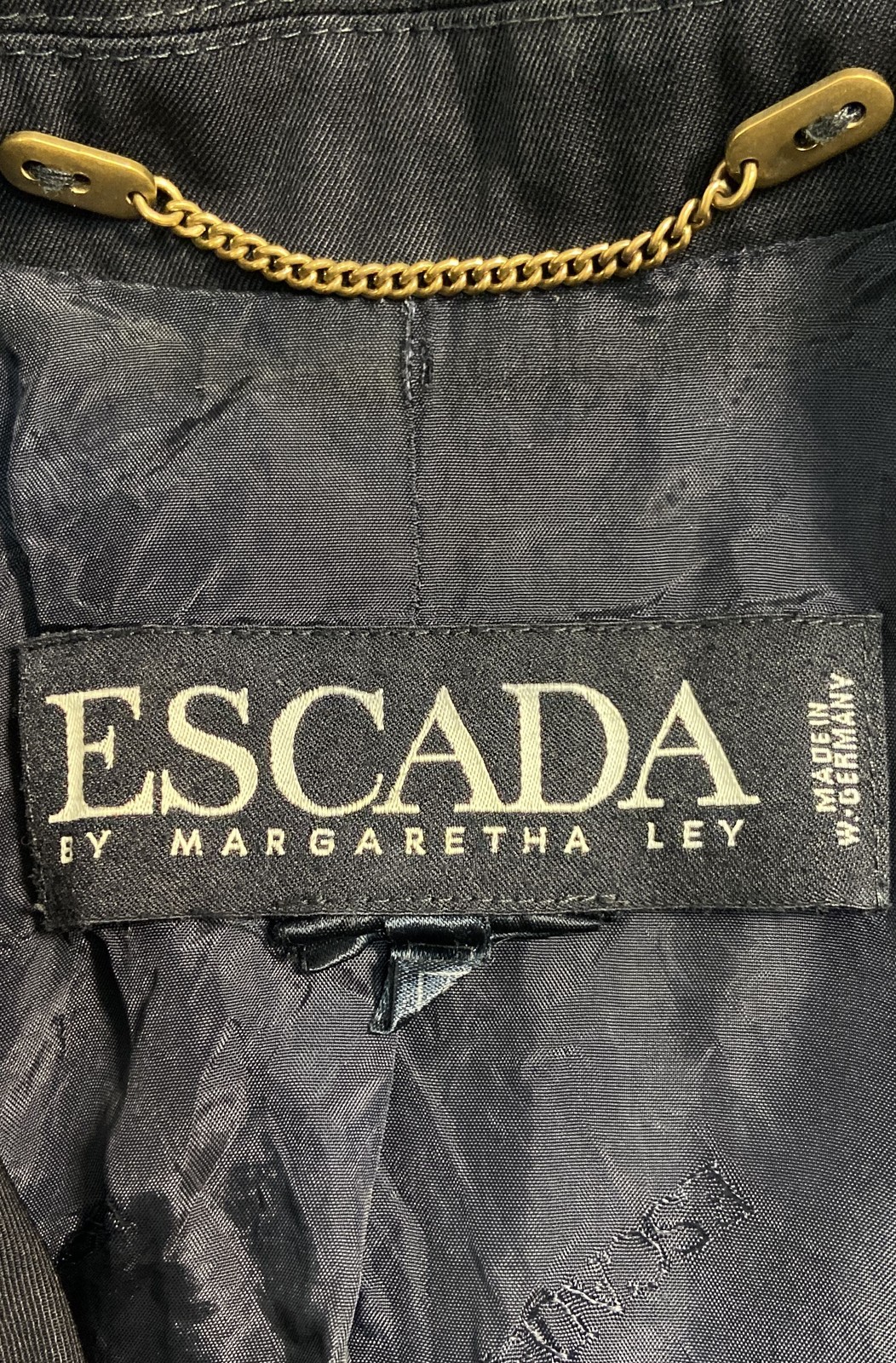Vintage 90s Escada Women&rsquo;s Navy Wool Double Breasted Suit Blazer Skirt Set Sz 38