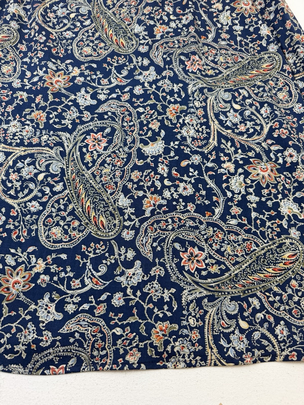 Vtg 90s Talbots Midi Skirt Sz 16 Blue Paisley Old Money Modest Rayon 33&Prime; Waist