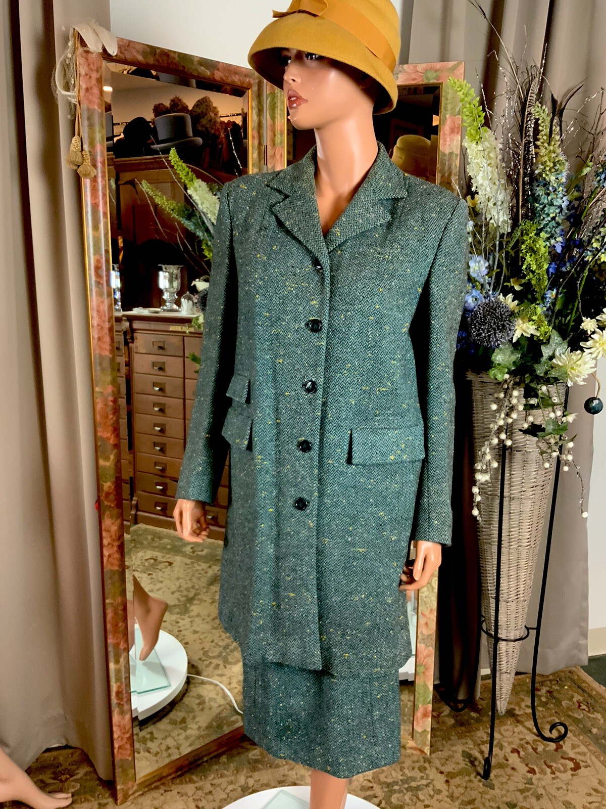 Vintage Edson’s Blue Tweed Walking Wool Jacket Sz 14 Skirt Sz 6 Suit Sz 6