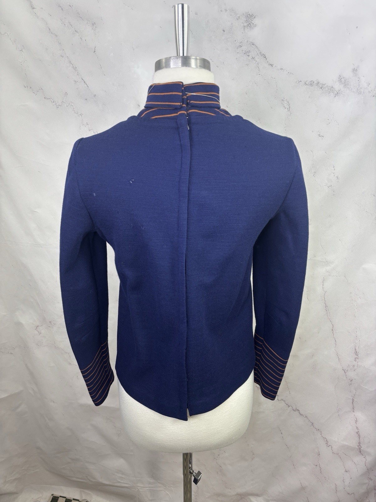 Vintage 60s MOD Nautical Top Blouse Twiggy Mock Neck Black Zip Union S USA Flaw