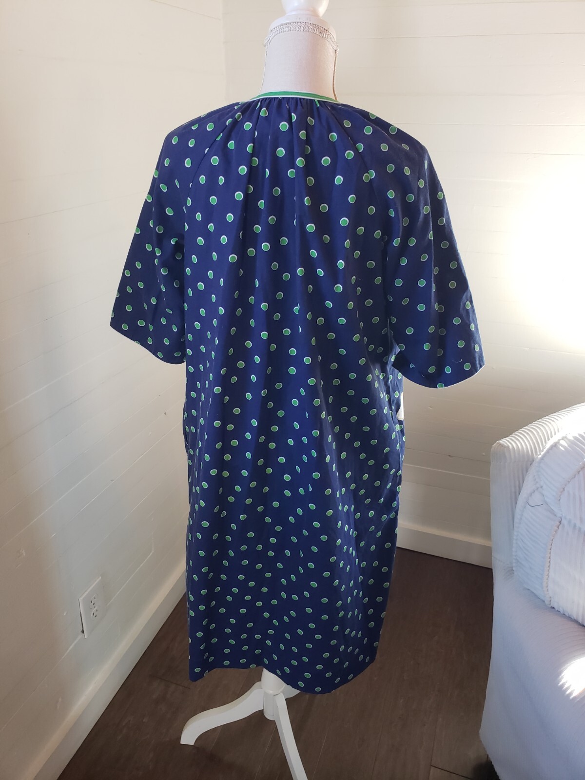 Vintage MODELS COAT Blue MultiColor Floral Snap Duster House Coat Pockets Med Lg