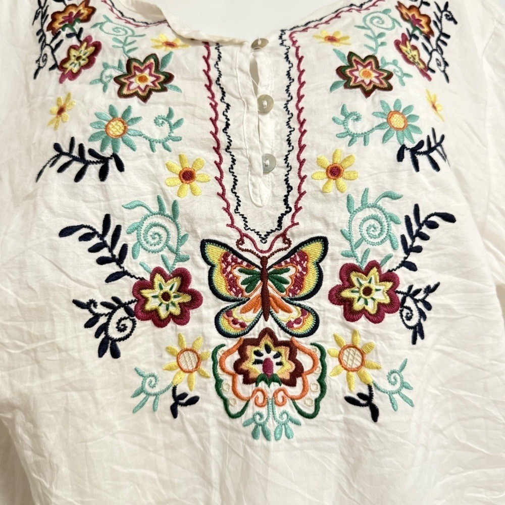 North Style Embroidered Blouse SZ Large Floral Coastal Hippie Boho Nostalgia