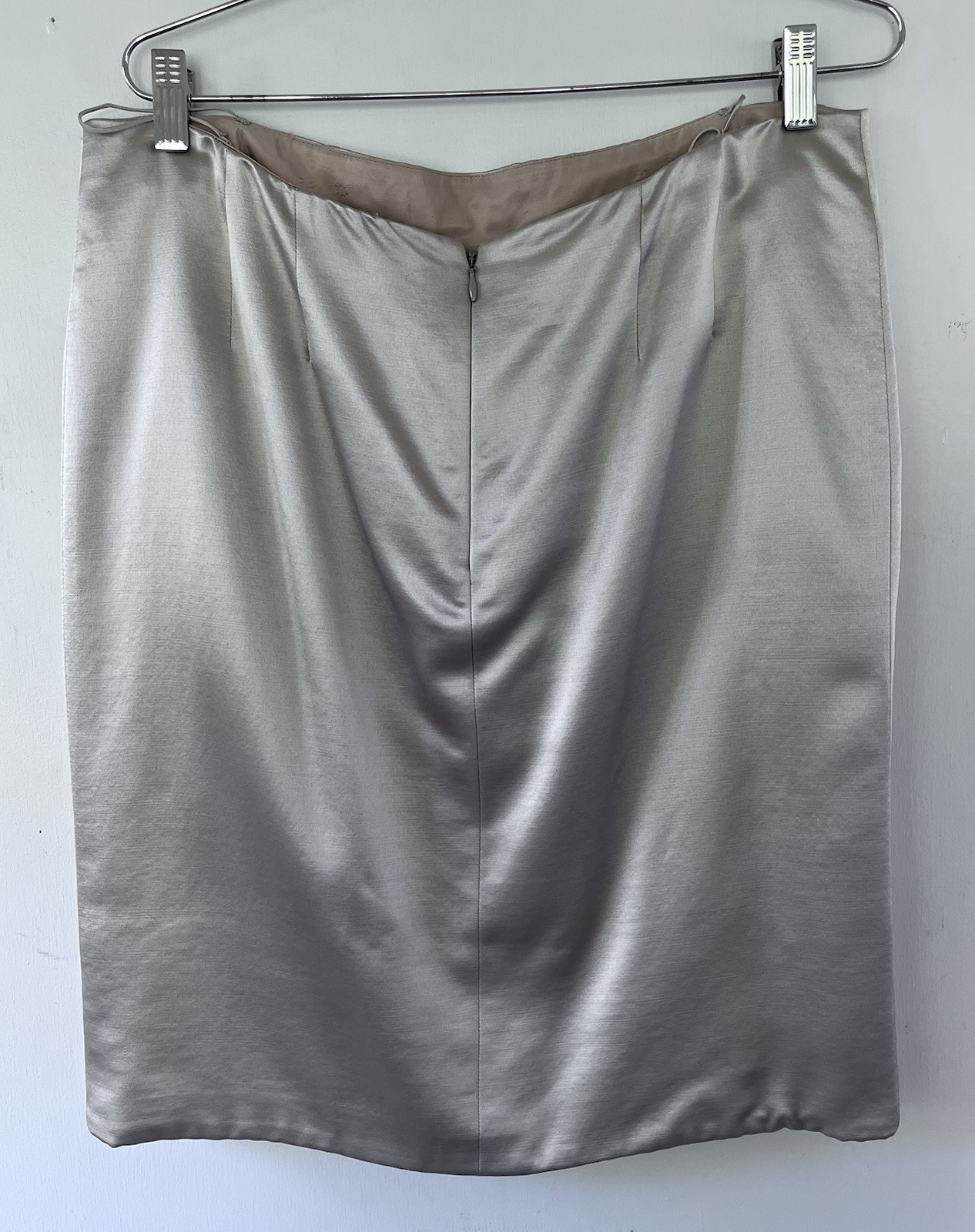 Geoffrey Beene Vintage 1990s Silver Silk Blouse Skirt Ensemble