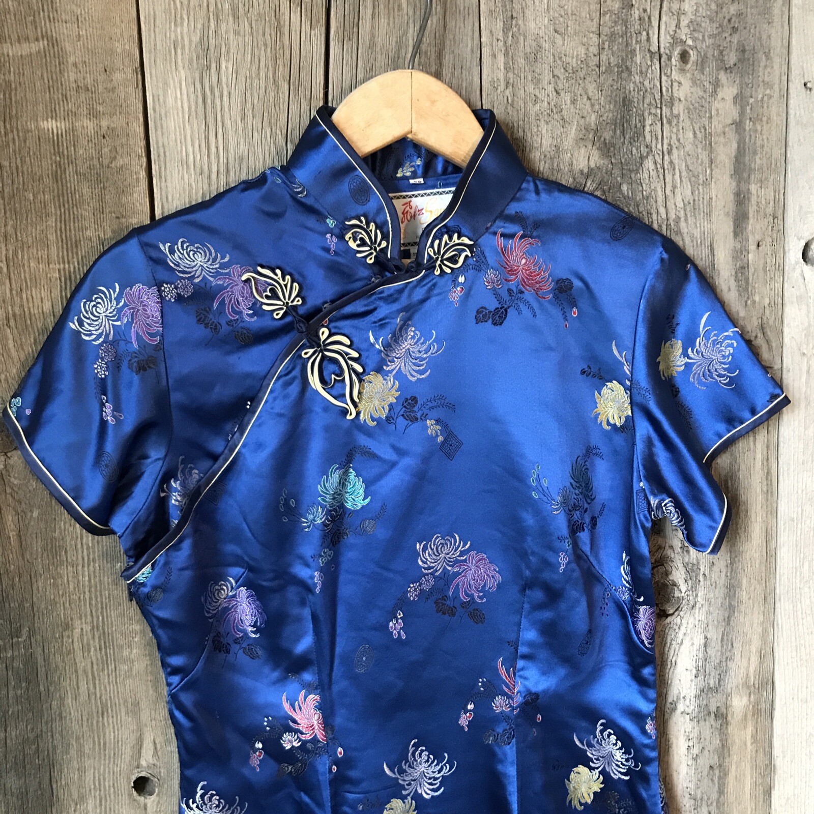 Vintage Solz Squirrel Chinese Silky Rayon Qipao Cheongsam Fitted Floral Dress 38