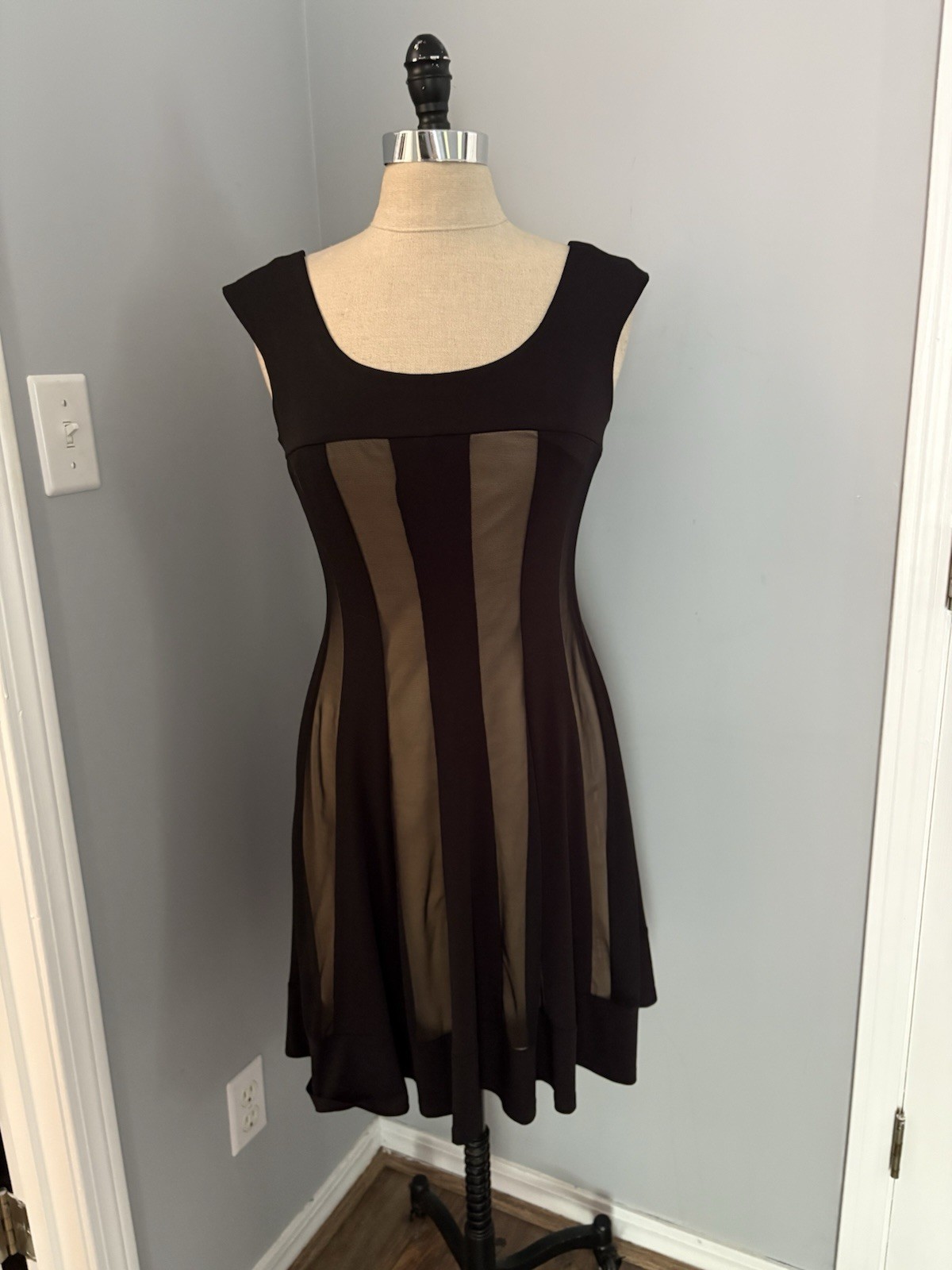 Vintage 90s Sheer Mesh Stripes Mini Slip Dress Whimsy Goth Boho Baby Doll Circus
