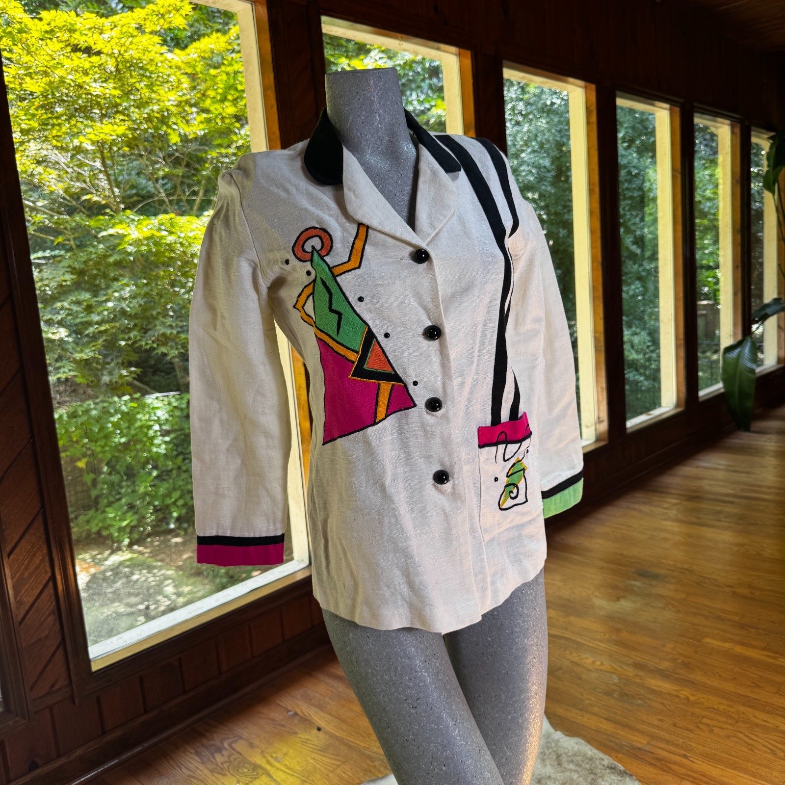 Vintage 80s Explosion Abstract Geometric Memphis Milano Art Blazer Size Medium