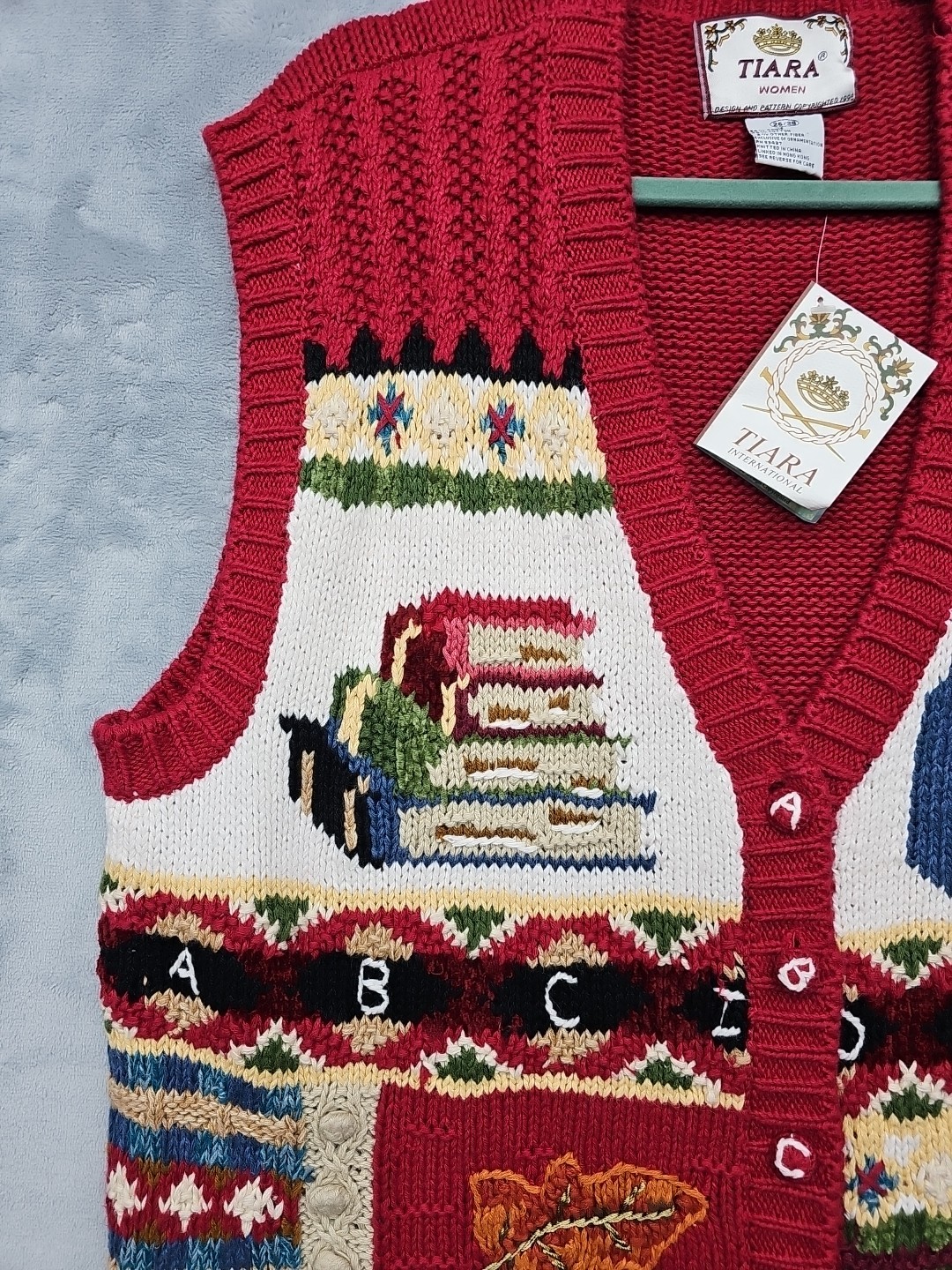 Tiara International Knit Vest School Teacher ABC Theme Plus Size 26/28 Vintage