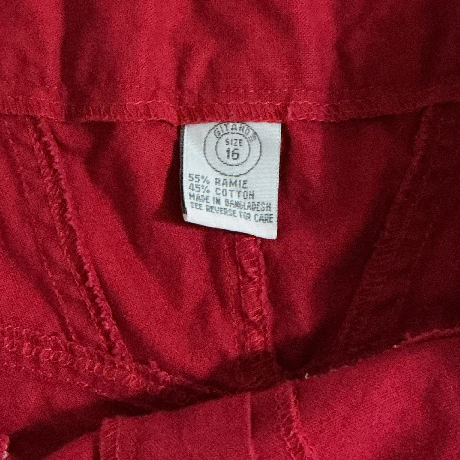 Vintage Gitano High Waisted Red Ramie Cotton Cuffed Shorts Size 16 Waist 29in