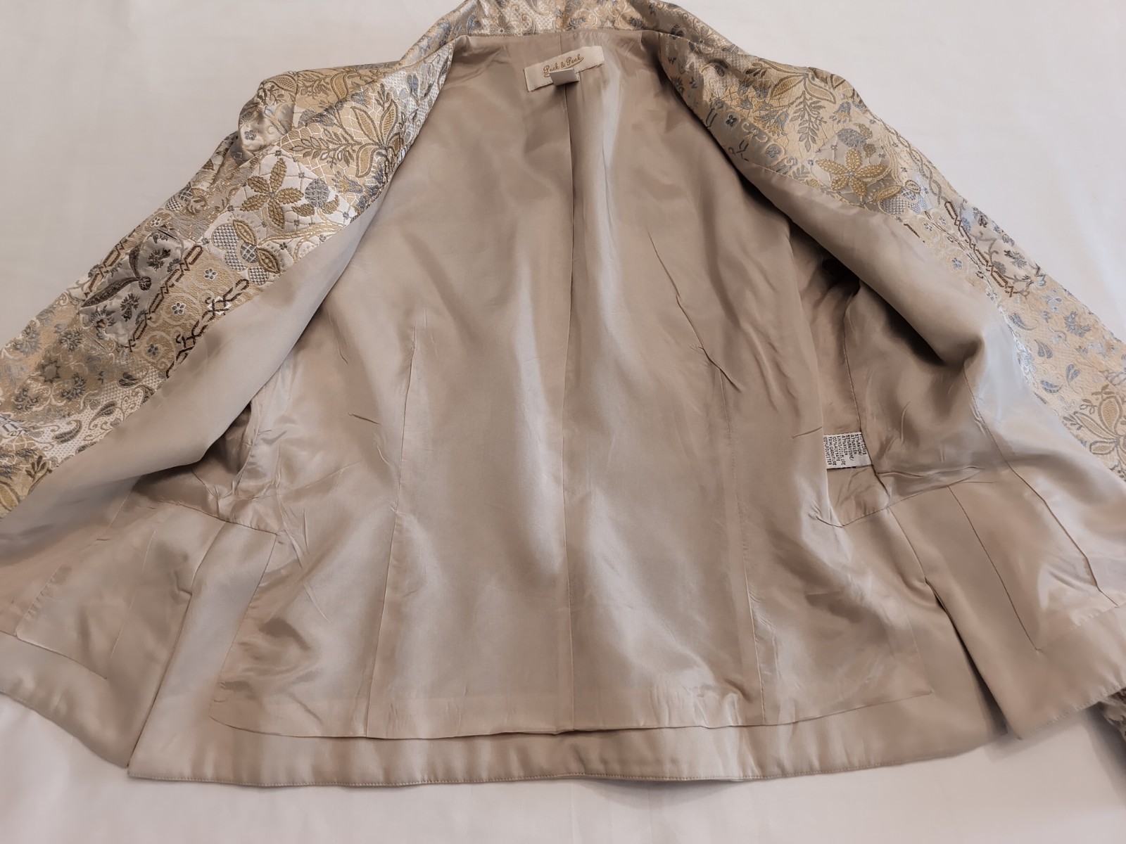 Peck & Peck Blazer Jacket Gold Floral Patchwork Jacquard Brocade Vintage Size 12