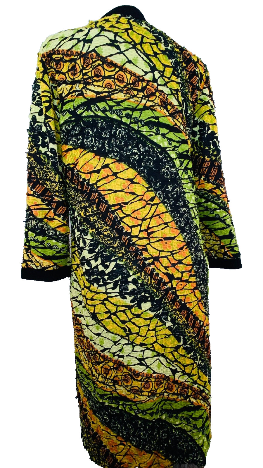 Vintage 1990s long yellow duster jacket XL semi sheer lightweight orange green