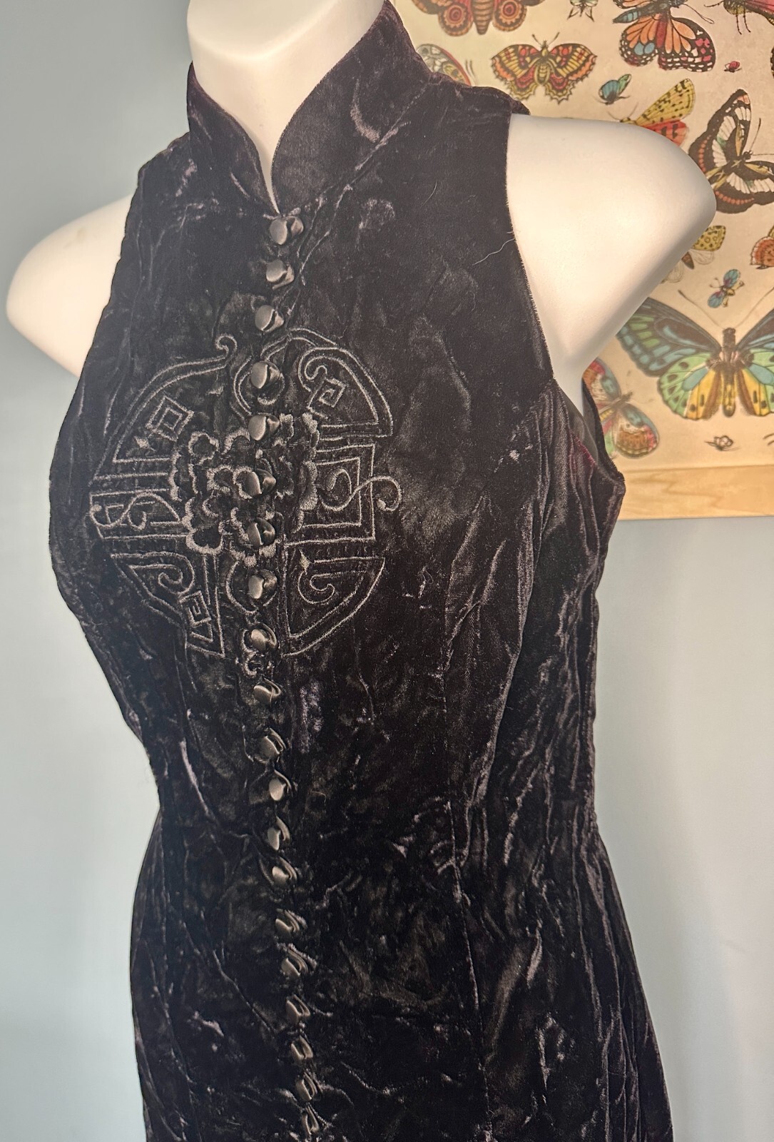 L.A. Glo Velvet Mini Dress, Asian Inspired Symbol, Vintage Dress, 1990s 1980s