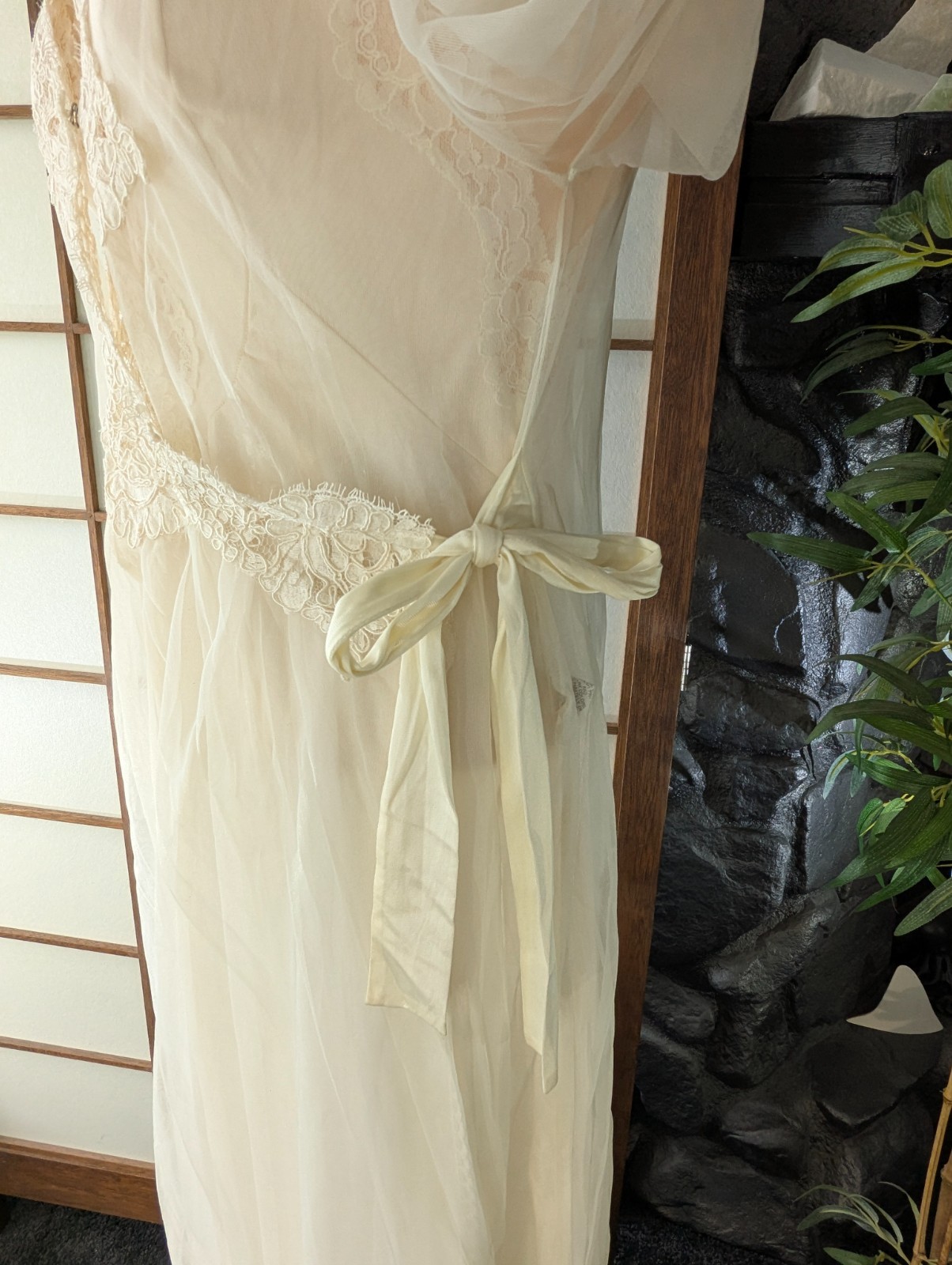Vtg Val Mode Peignoir Dressing Gown Robe Lingerie Sheer Chiffon Soutauch Lace Sm