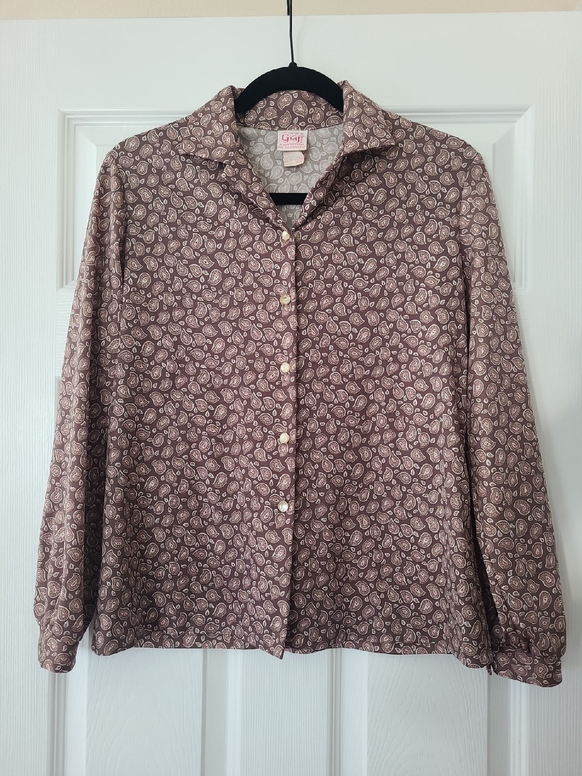 Vintage Graff California Wear Brown Paisley Long Sleeved Womens Blouse 1970&rsquo;s