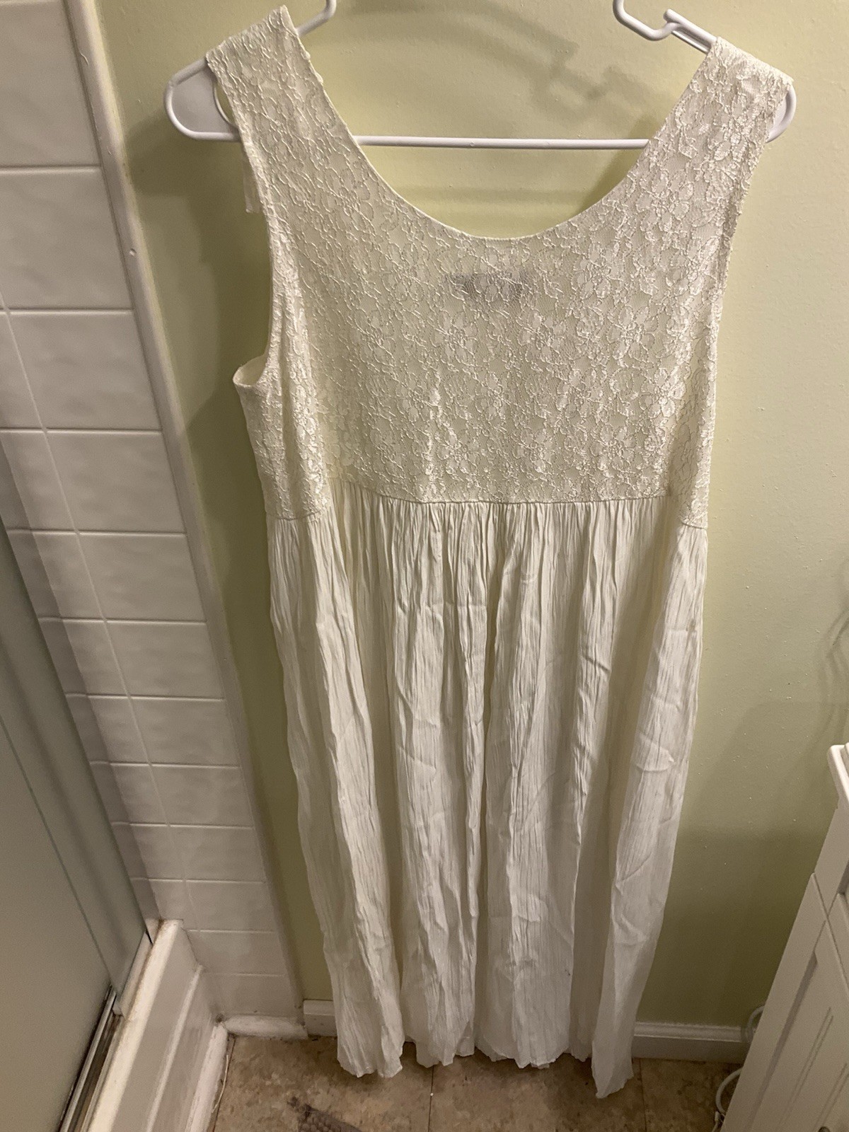 Vintage SL fashions ivory sleeveless maxi dress 12 lace floral bodice whimsy