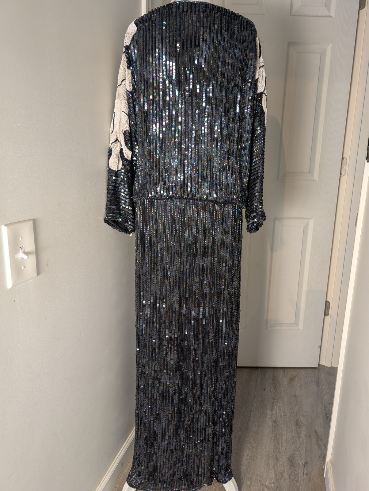 Vintage Hand Beaded Sequin 100% Silk Floral Judith Ann Creations Blouse Skirt L