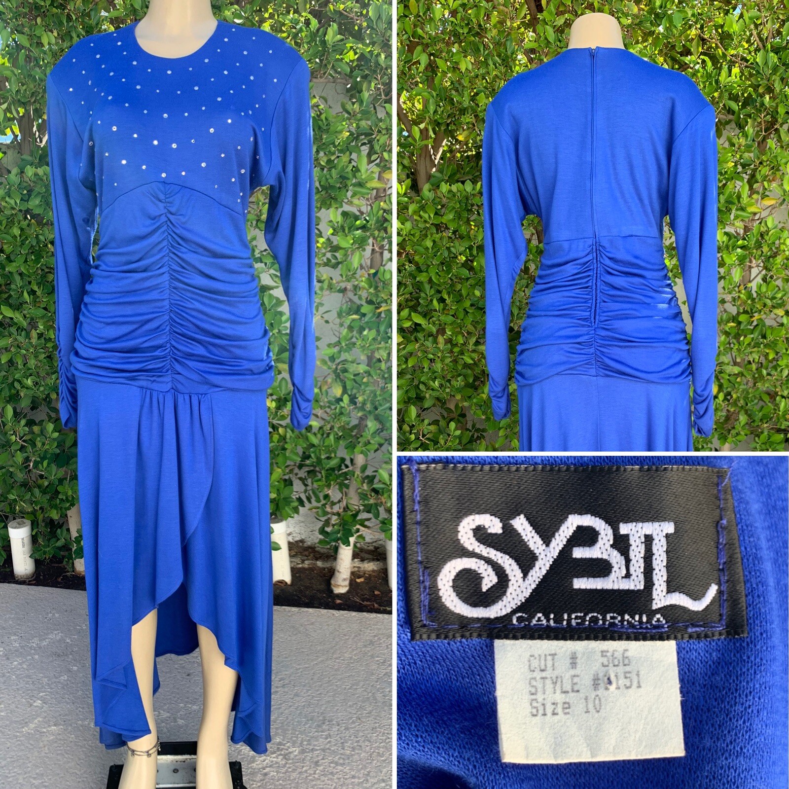 Dynasty Era Vintage SYBIL Of California sz 10 Blue Formal Dress Rhinestones 