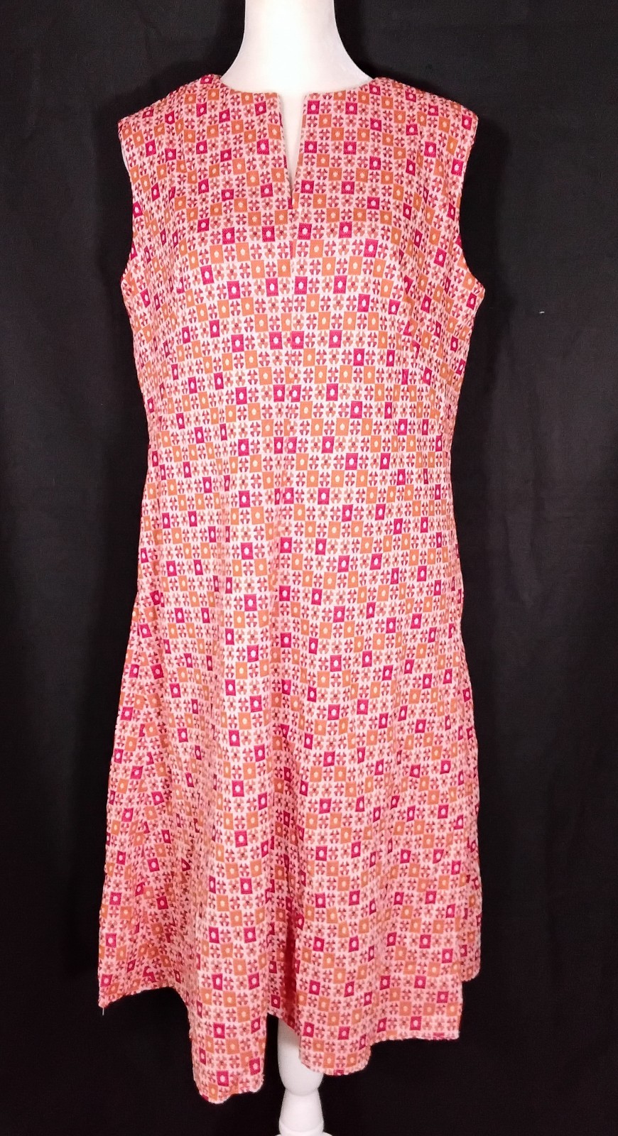 Vintage 70s Unbranded Orange Shift Midi V Neck Dress And Jacket Sz M/L USA