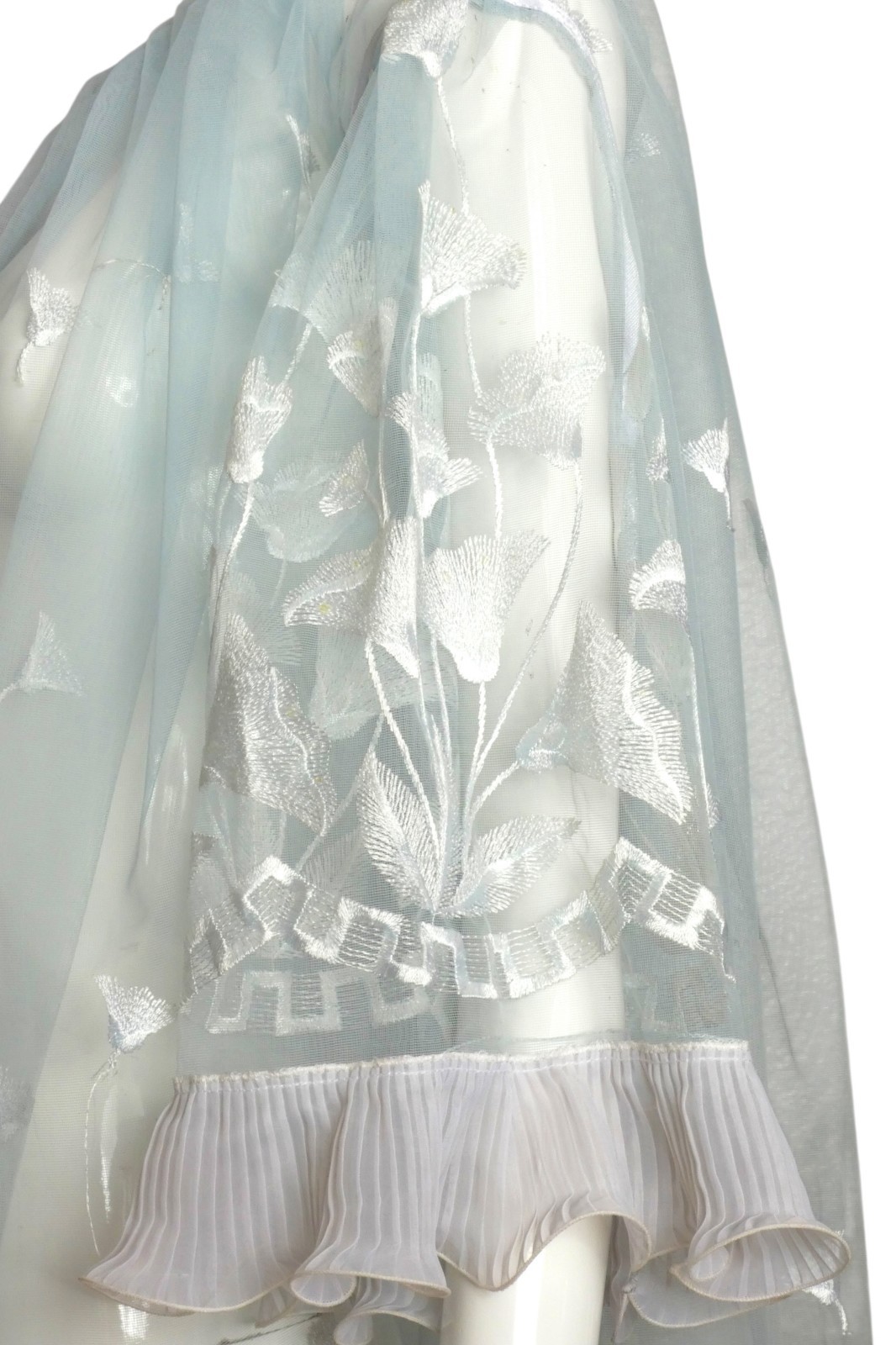 PIERRE CARDIN HAUTE COUTURE – 1980 Blue Embroidered Tulle Coat, Size-Small