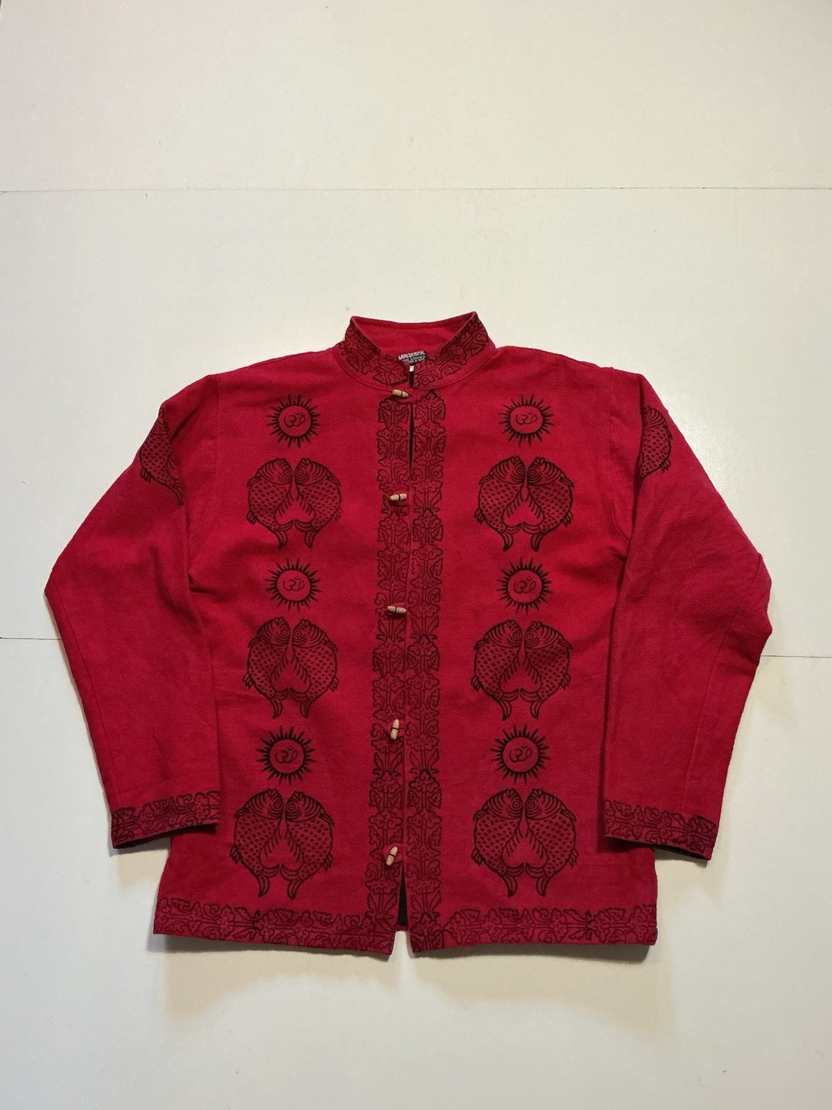 Vintage Ganesh Himal Trekking & Trading Co. Nepal Fish Red Oriental Tang Jacket