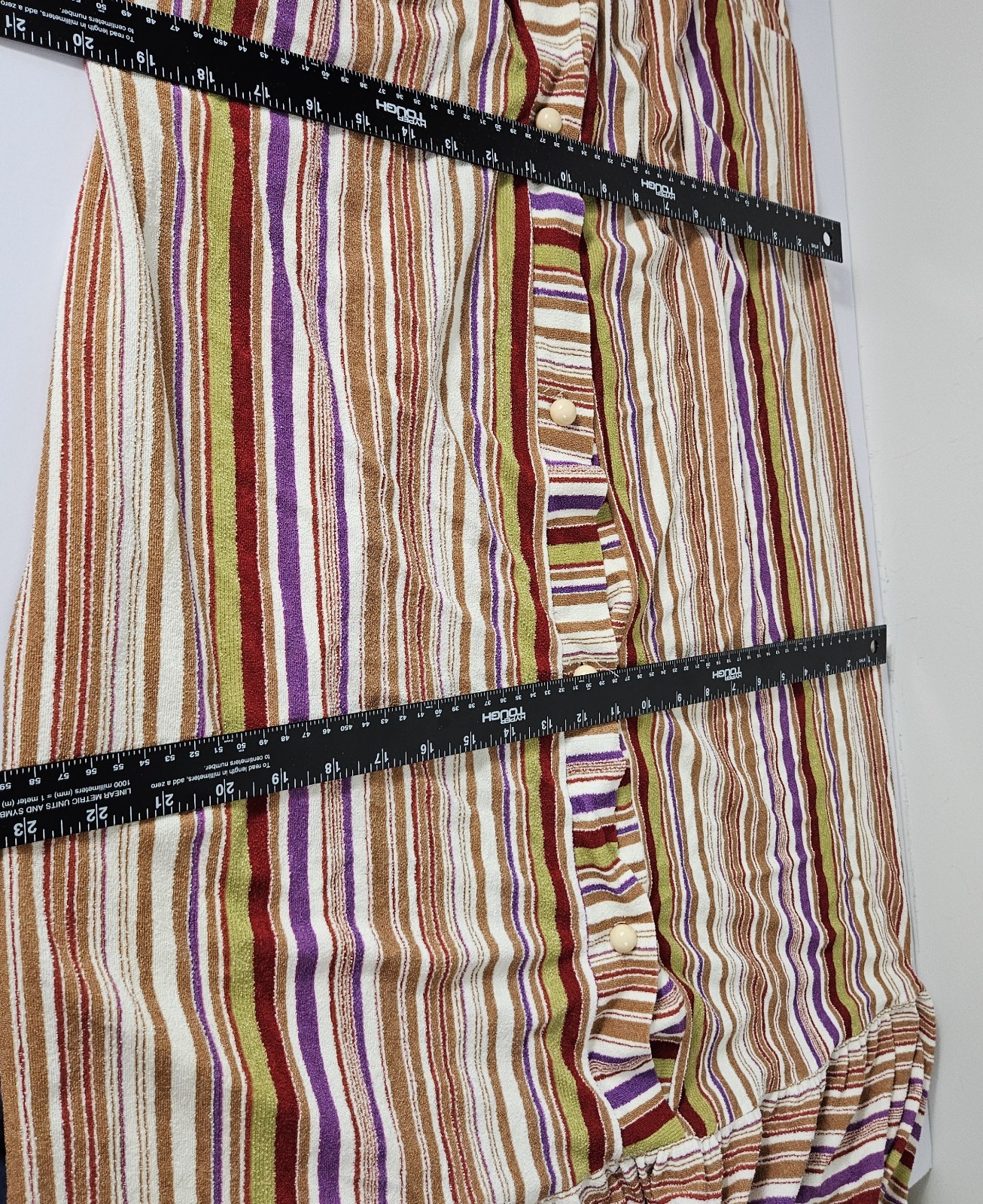 60s 70s Vertical Stripped Long Sundress Ruffled Skirt Cover up Boho Hippy Sz M