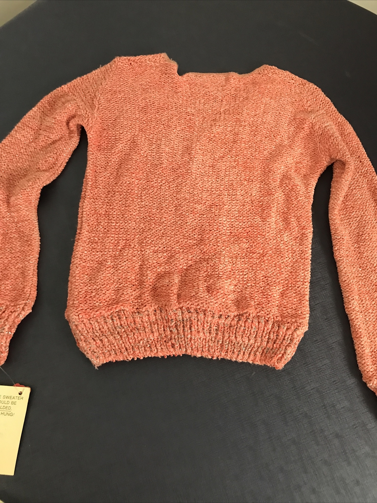 Vintage 1980s Chenille Knit Pullover Sweater V Neck Peach New Junior S