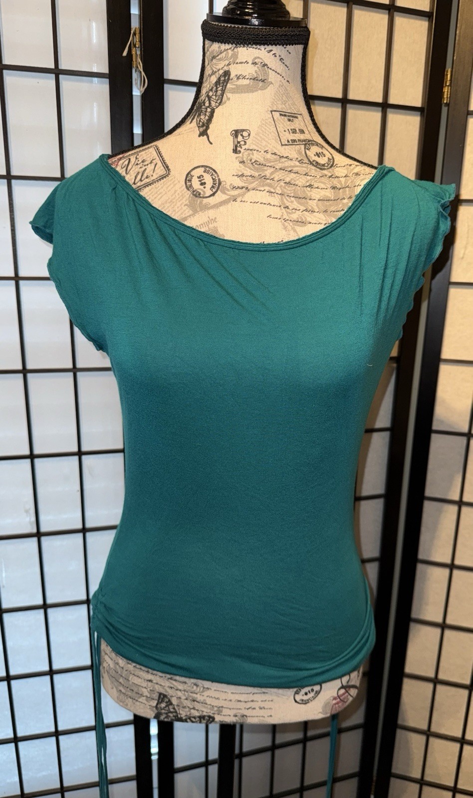 Vintage Y2K Bershka Teal Asymmetrical Fitted Clubbing/Party Top Medium