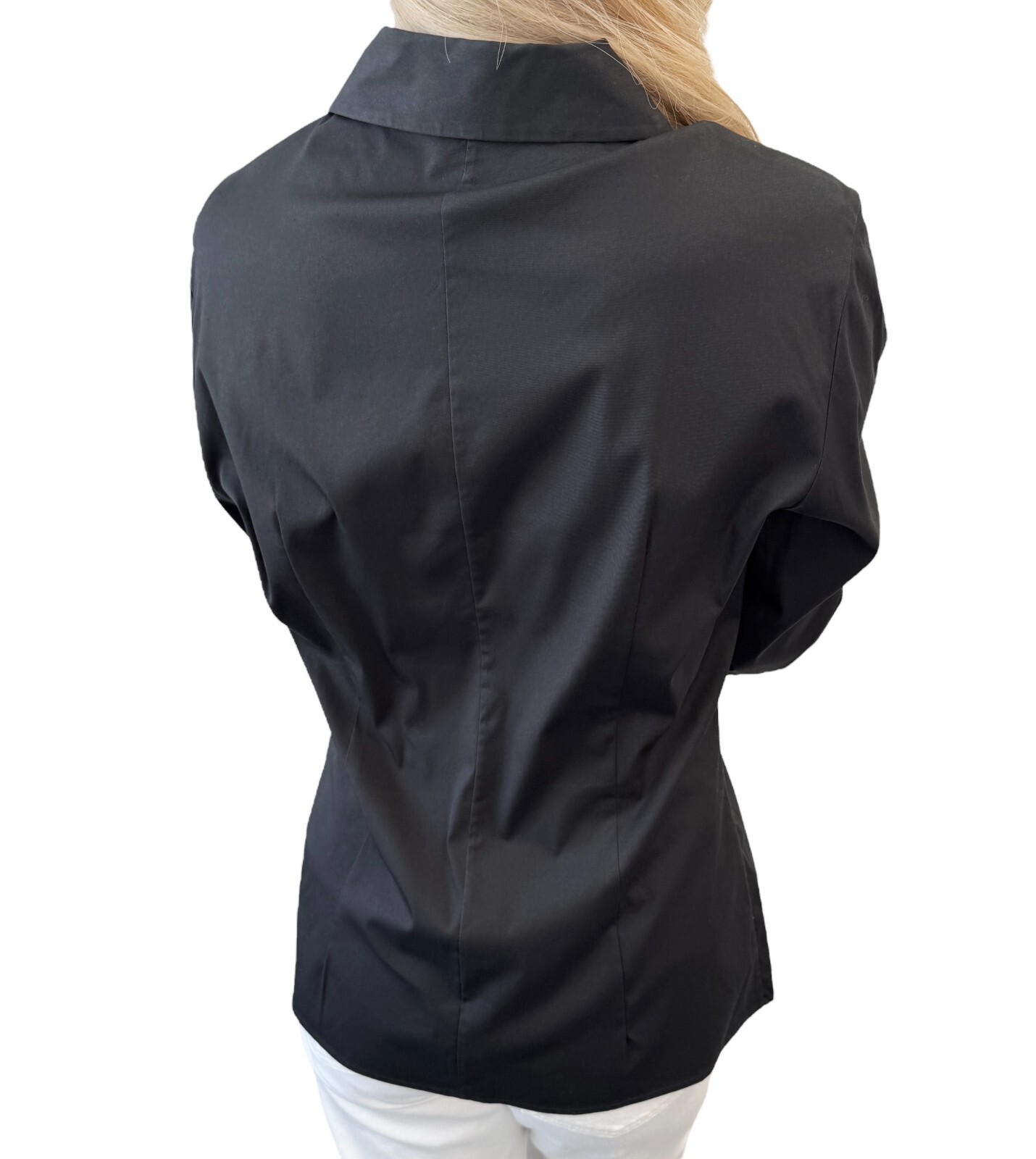CELINE Vintage Logo Button Up Shirt #40 Blouse Top Black Silver Cotton