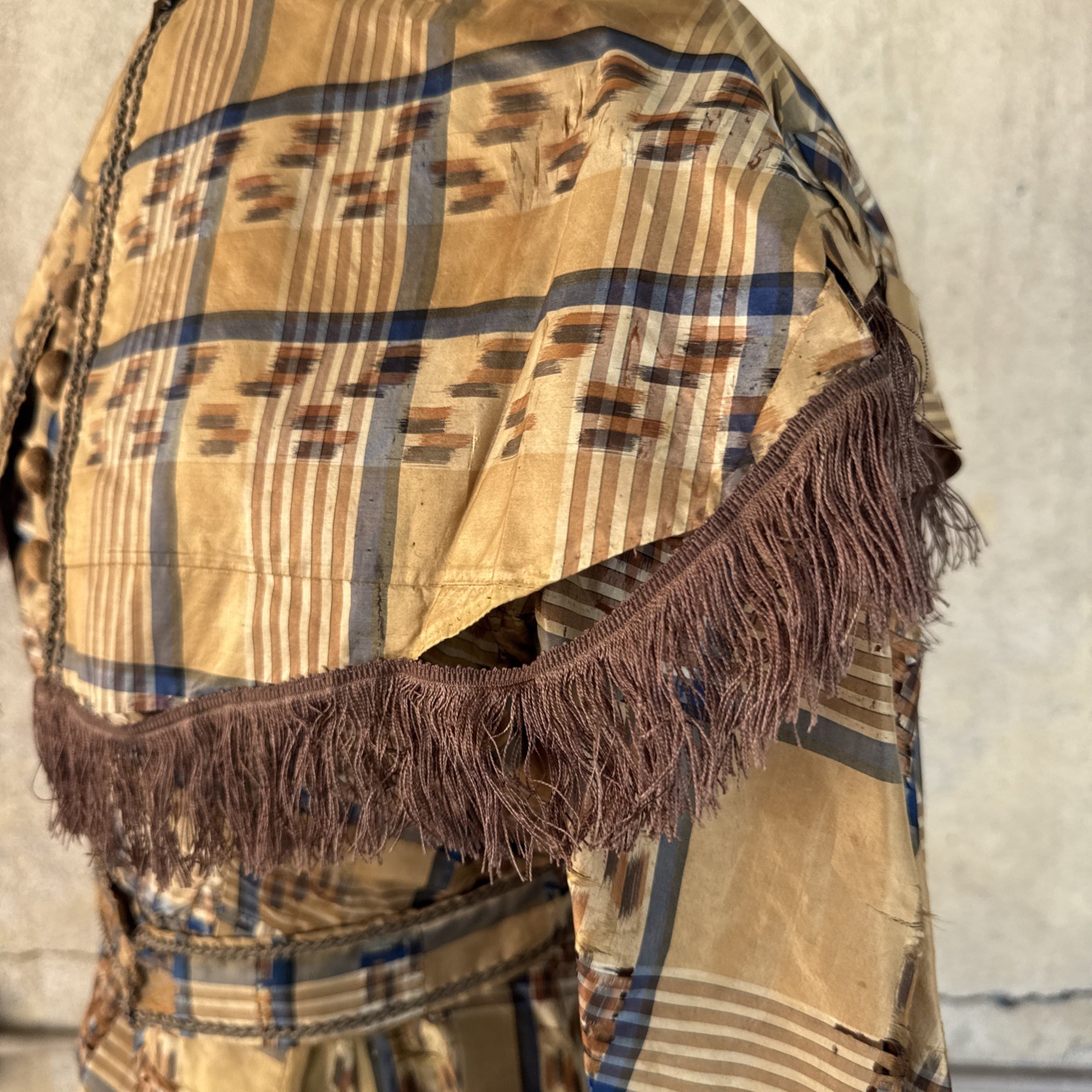 Antique Victorian Brown & Blue Plaid Silk Dress & Cape 1860s Vintage