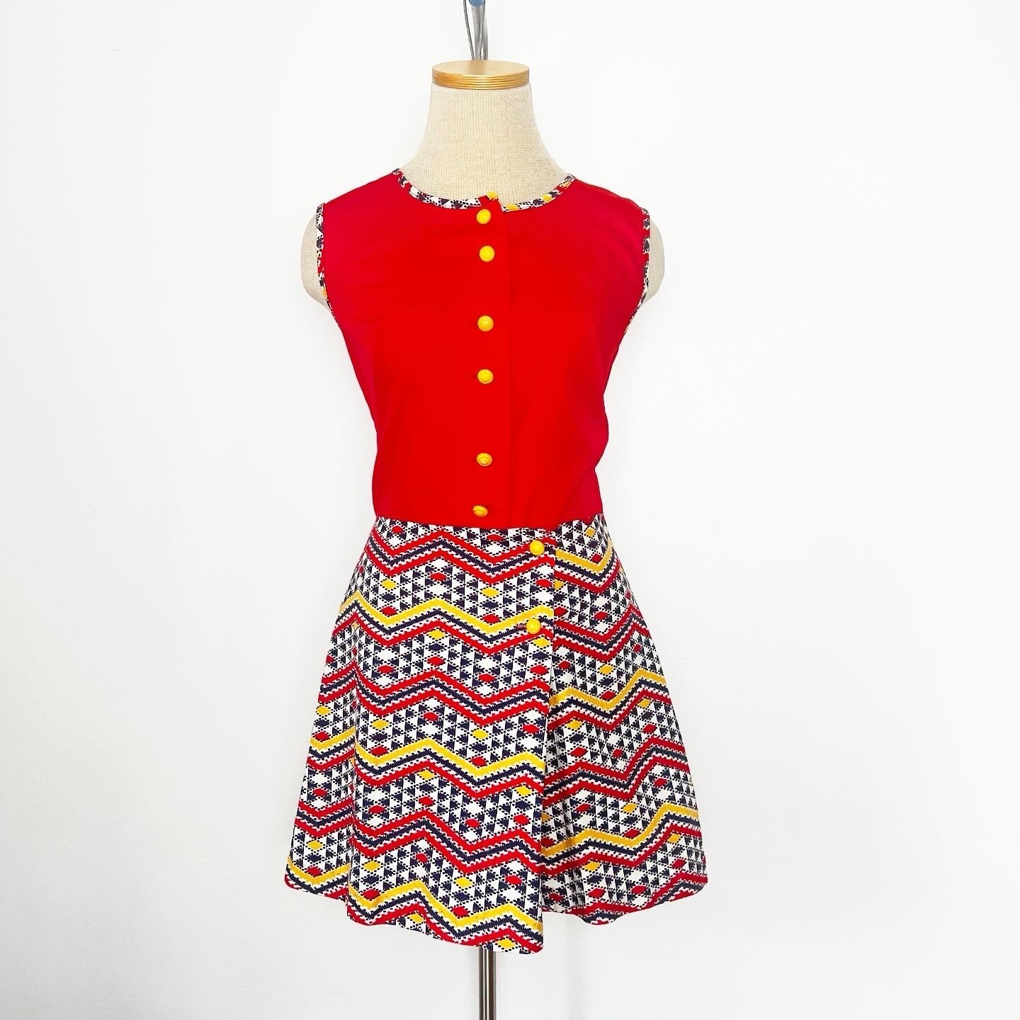DEADSTOCK 60’s 60s Vintage Cotton Playsuit Play Suit Romper Mini Dress Skorts S