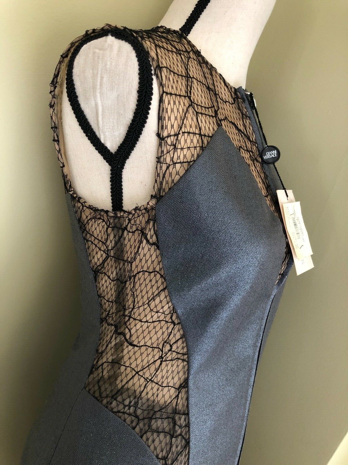 NWT RARE GIANNI VERSACE COUTURE GREY METALLIC MESH PANT SUIT (Size 40 IT)