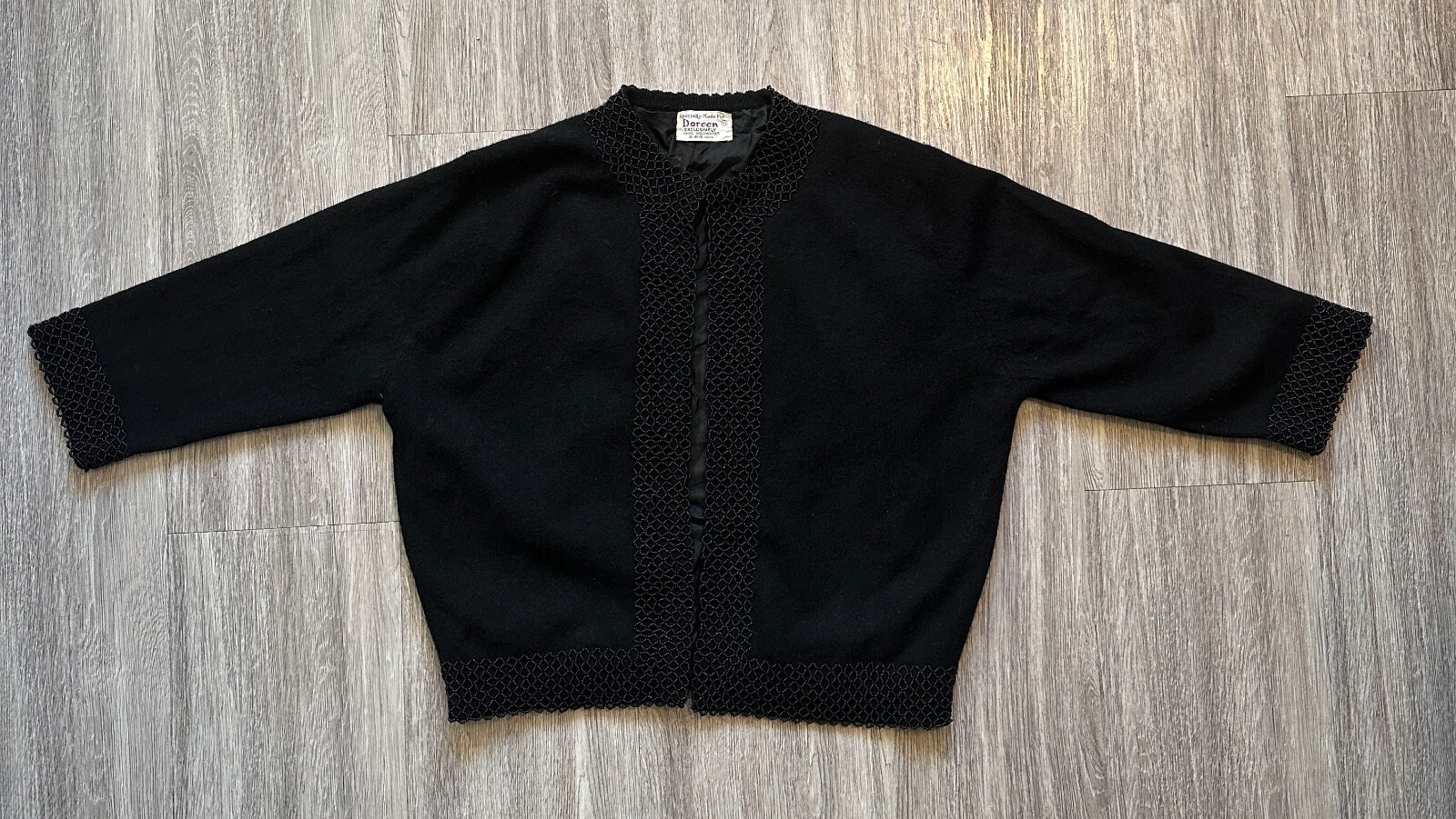 Vintage Cardigan Angora Wool Beaded Black Short Sleeve Doreen Small