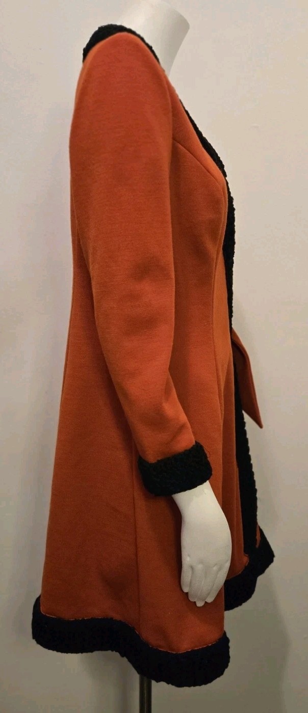 Vtg Alfred Werber 1960S MOD Red Wrap Coat Foxy Red & Black Shearling Accen S/M