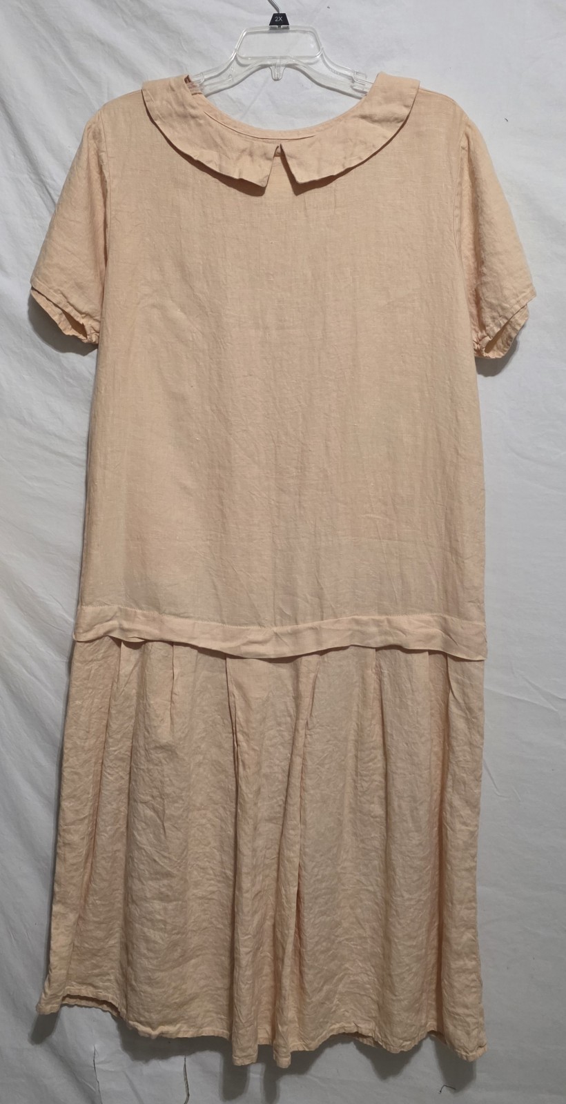Vtg Flax by Angelheart L Dress Long Tan Linen Drop Waist Short Sl Lagenlook &rsquo;90s